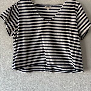 Madewell Navy and White Boxy Crop T-Shirt
